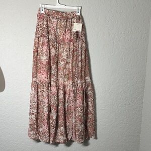Passport Boho Tiered Maxi Skirt - Pink & Brown Floral